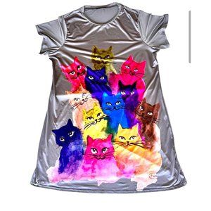 Emery Rose Dress 3XL Gray Colorful Cats Art to Wear Kitty Lover Festive …